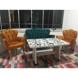 ÇAY SETİ KOLTUK TAKIMI ÖZEL NUBUK KUMAŞ 2+1+1 KOLLU AHŞAPLI
