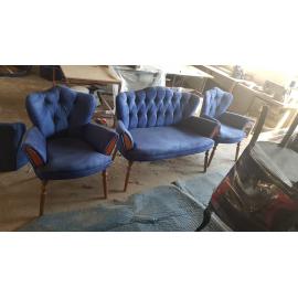 ÇAY SETİ KOLTUK TAKIMI ÖZEL NUBUK KUMAŞ 2+1+1 KOLLU AHŞAPLI