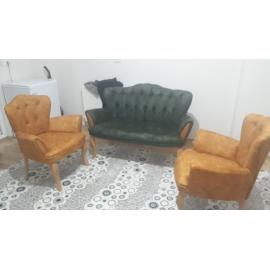 ÇAY SETİ KOLTUK TAKIMI ÖZEL NUBUK KUMAŞ 2+1+1 KOLLU AHŞAPLI